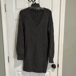 Vince Dark Gray V-Neck Sweater Dress